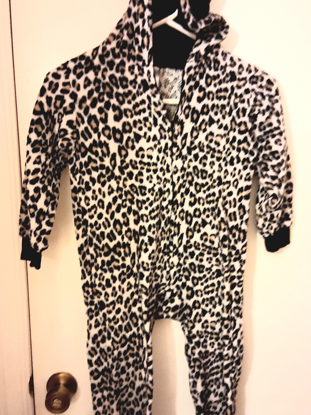 The Children's Place Black & Cream Leopard Hooded One-Piece Footie